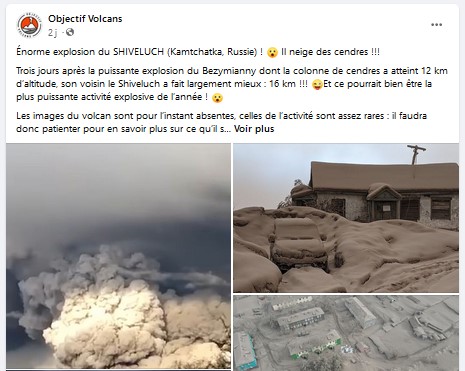 Violente explosion du volcan SHIVELUCH au Kamtchatka en Russie