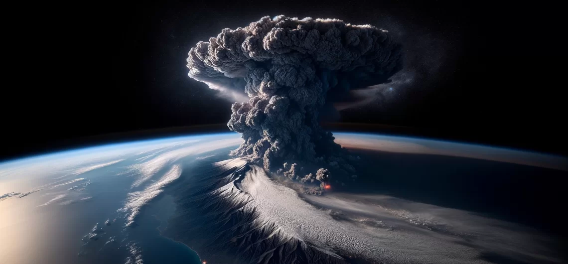 Image illustration de l'éruption d'un supervolcan générée par ChatGPT